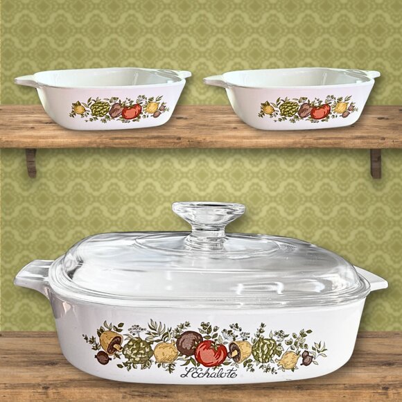 Vintage CORNING WARE “SPICE OF LIFE" L'ECHALOTE A-8-B PYREX 4-Piece Baking Set - Picture 1 of 14